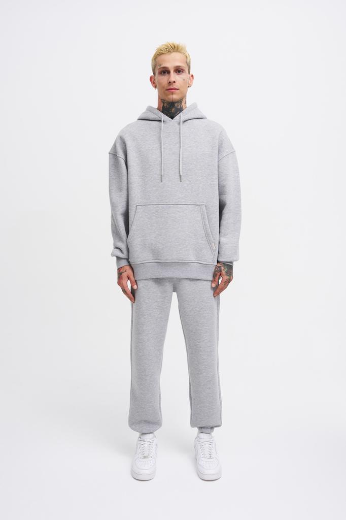 Męska Bluza Oversize Basic z Kapturem - Szary Melanż
