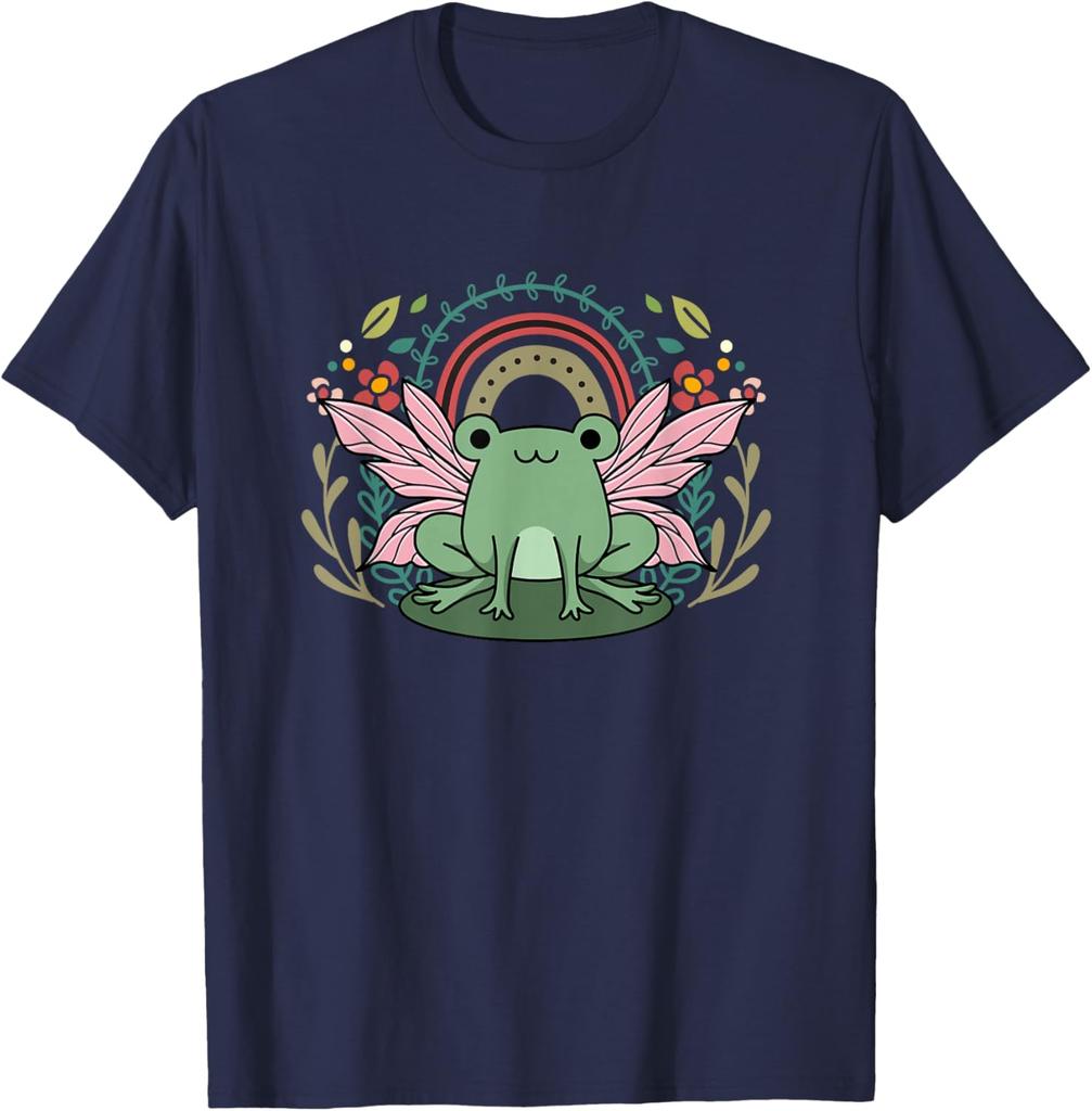 Frog Rainbow Cottagecore Aesthetic Graphic Tee Soft Casual Unisex T-Shirt