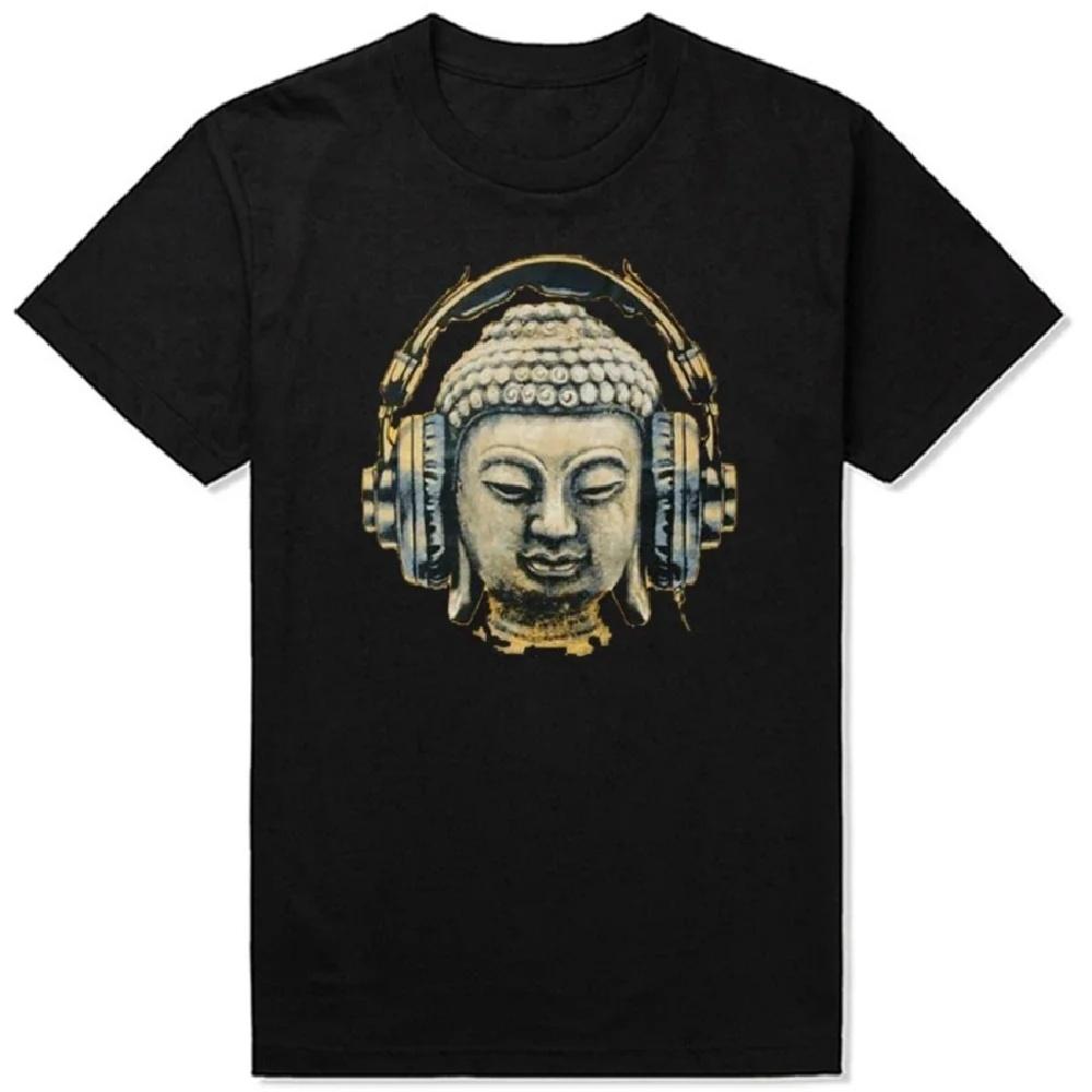 Футболка с наушниками Dj Buddha Music Club для мужчин, футболка в стиле техно-хип-хоп, повседневная уличная мужская футболка, рок-футболка унисекс, модная футболка XXXXXL чёрный