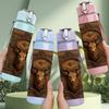 1PC Stone Bull Head Relief Art 750ml Color Plastic Sports Water Bottle Leakproof Flip Straw Lid Suitable for Sports Office Home Use