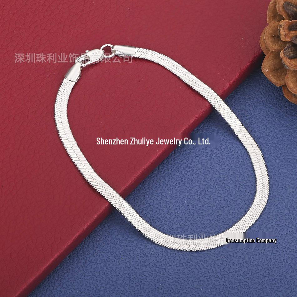 Silver-Plated 4MM Blade Chain Necklace, Gold-Plated Flat Snake Bone Chain, Unisex European and American Fashion Jewelry.