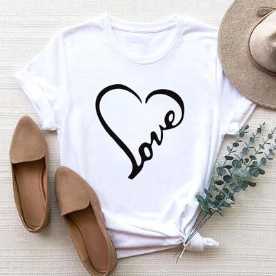 (Ασιατικό μέγεθος) Γυναικείες Love Heart Sweet Style Trend Χαριτωμένα μπλουζάκια με στάμπες κορυφαίας μόδας μπλουζάκι Γυναικεία κοντομάνικα γραφικά μπλουζάκια