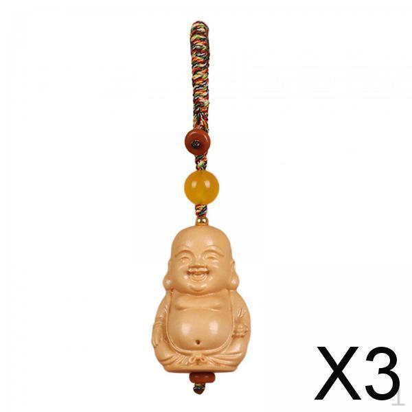 

3x 3.5inch Wood Buddha Key Chain Pendant Feng Shui Lucky Charm for Men Women Hand Carving Sturdy