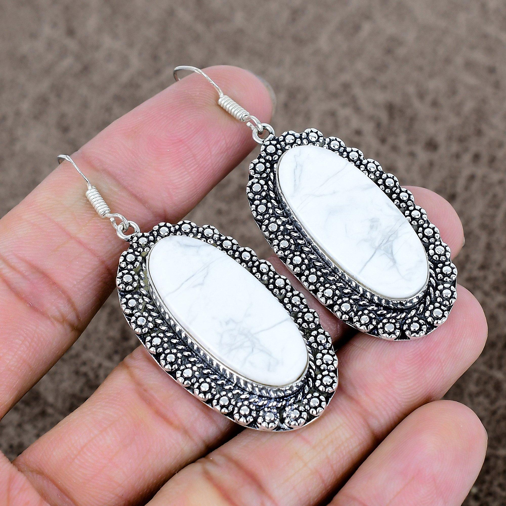 

Howlite Jasper Gemstone Handmade 925 Sterling Silver Jewelry Earring 2.44 KKG-685