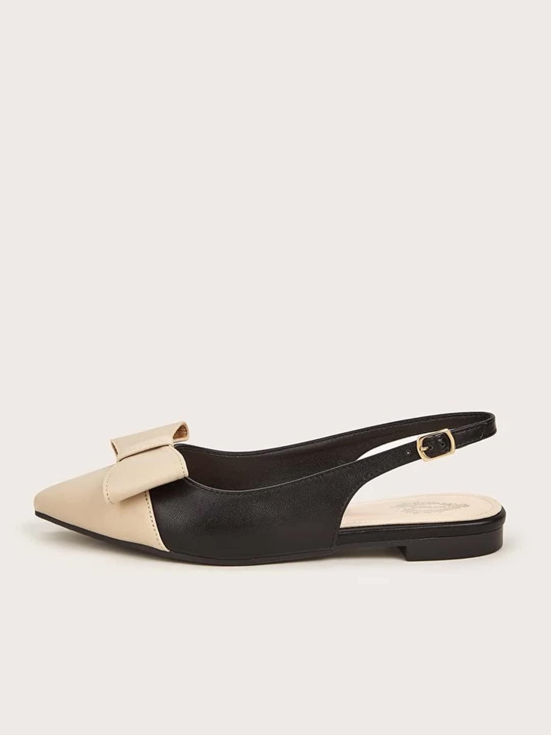 Shoetopia Stylish Upper Bow Cream Flats For Women & Girls /Uk6 6 UK
