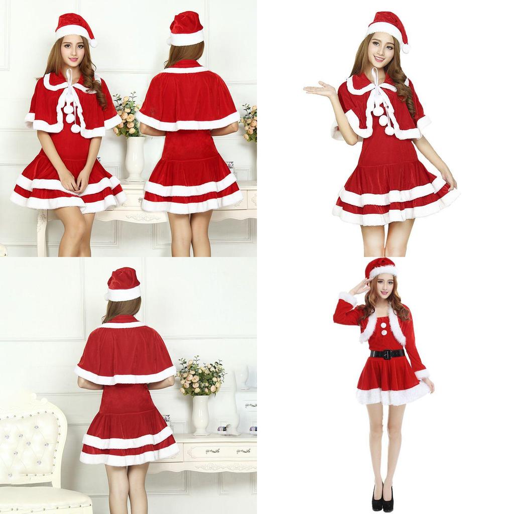 Christmas Santa Claus Adult Female Red Pleuche Dress Suit