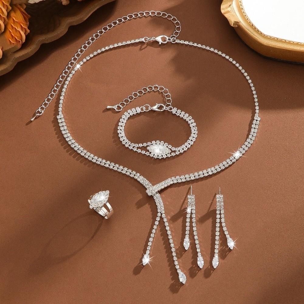 4PC Luxury Necklace Earrings Bracelet Ring Set Simple Women's Fashion Jewelry Kit  Wedding