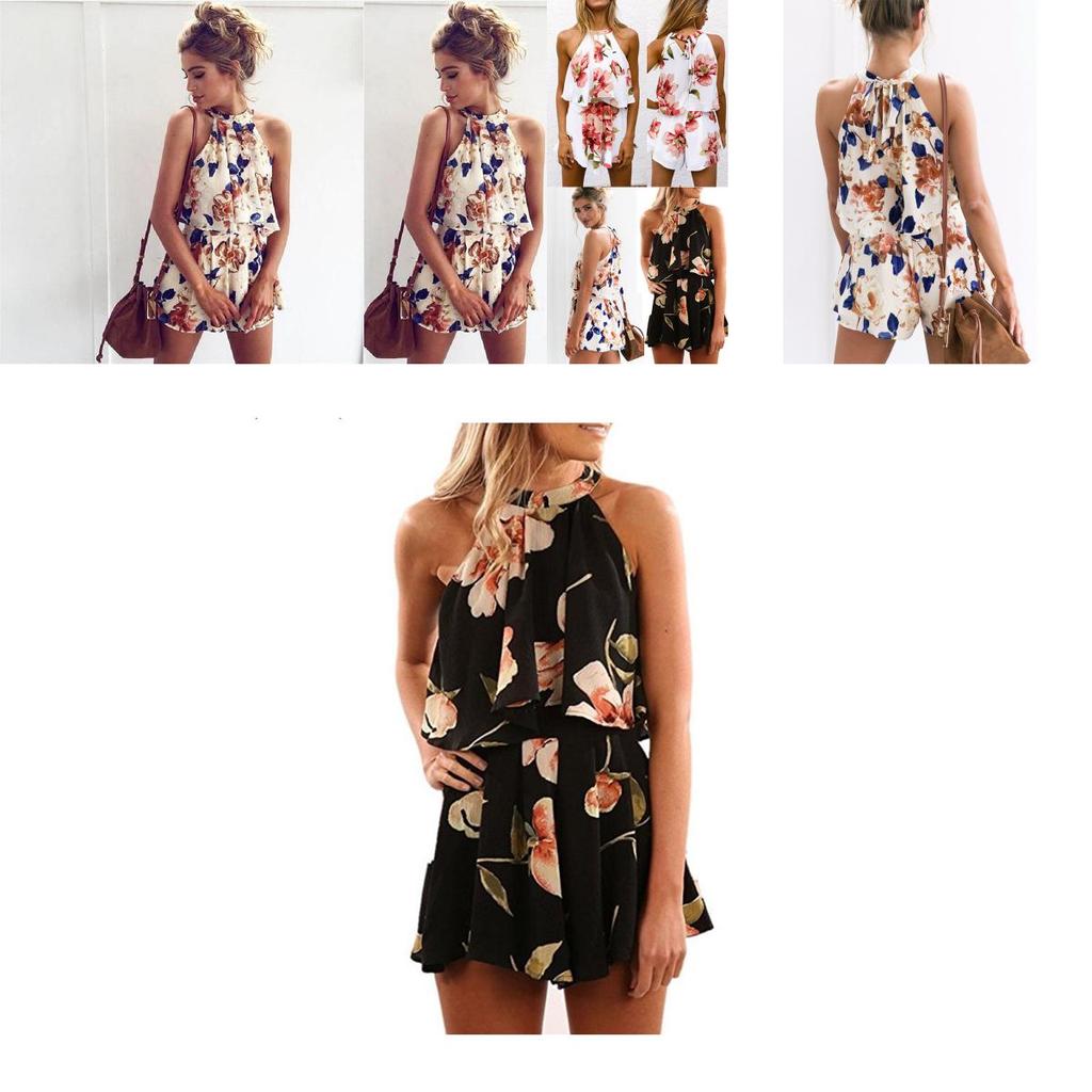 Piece Womens 2 Holiday Mini Playsuits Ladies Beach Summer Floral Shorts Print