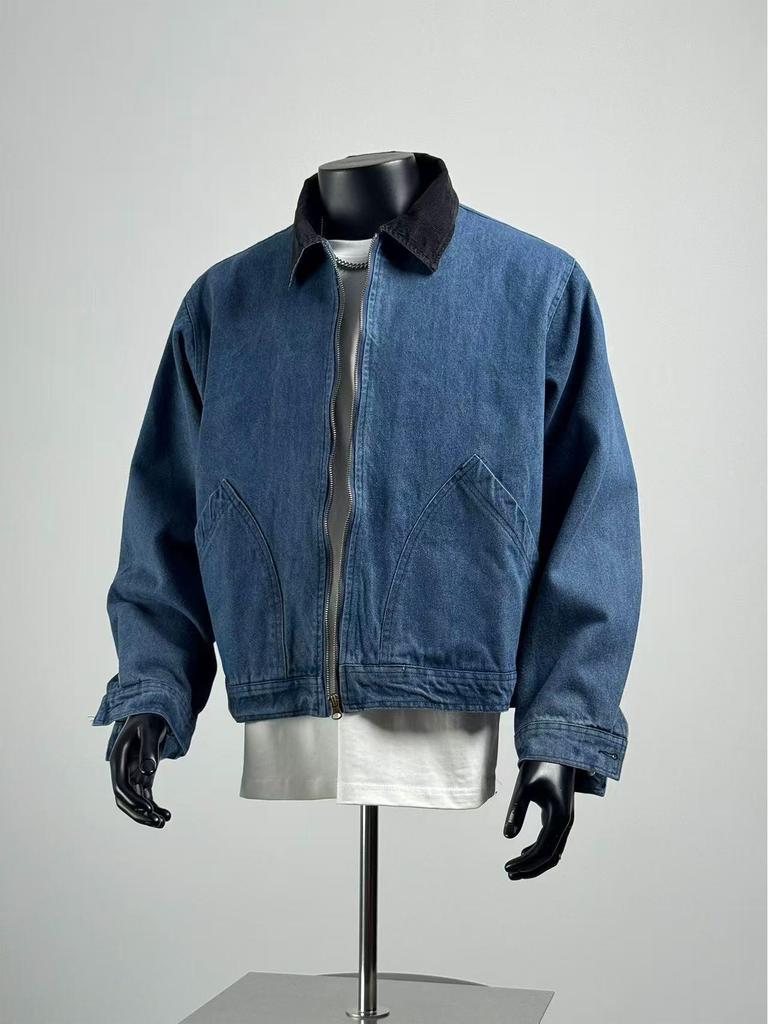 Unisex Retro Denim Motorcycle Jacket: Autumn/Winter Casual Trend, Loose Fit with Lapel