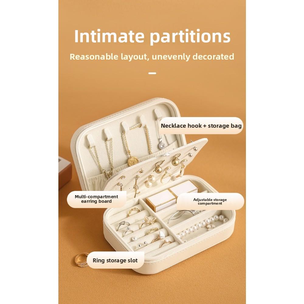 Leather Zipper Stud Earrings Storage Jewelry Box with Baffle Earrings Ring Large Capacity Jewelry Jewelry Portable Box