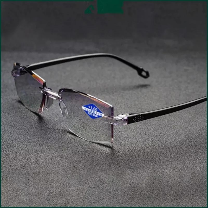 New Rimless Reading Glasses Anti Blue Light Bifocal Far Near Magnification Eyewear for Men Women +150 +200