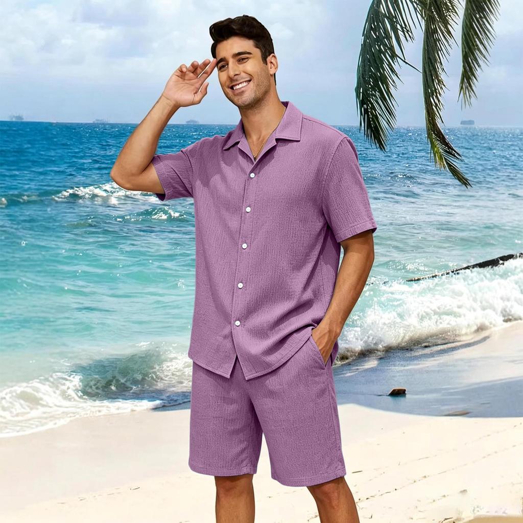 Men's Summer Short Sleeve Casual Button Down Shirt Lightweight Collared Top with Relaxed Fit for Everyday Wear