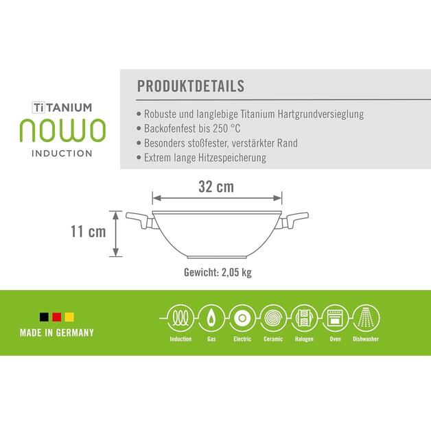 Wok Pan Woll Nowo Titanium Induction 32 Cm with Lid and Tempura Rack (1132ILL)
