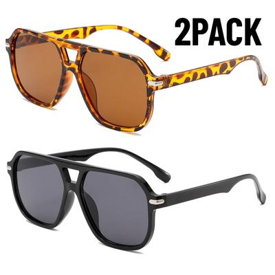 2PACK Óculos de Sol Vintage Ponte Dupla Preto Mulher Oversized Armação Quadrada Tons de Luxo Óculos de Sol Feminino Aviador Óculos