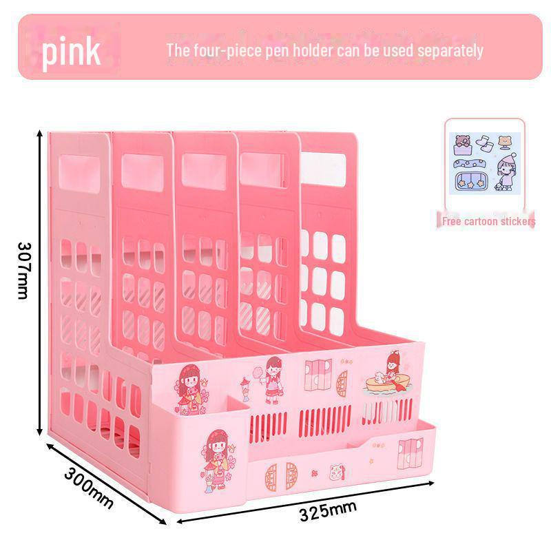 "Office Desk Organizer: File Rack, Basket, Folder Tray, Student Book Stand"