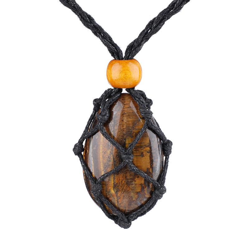 1pc Natural Stone Pendant String Bag Necklace Adjustable Braid Sweater Chain Necklace for Men and Women Jewelry
