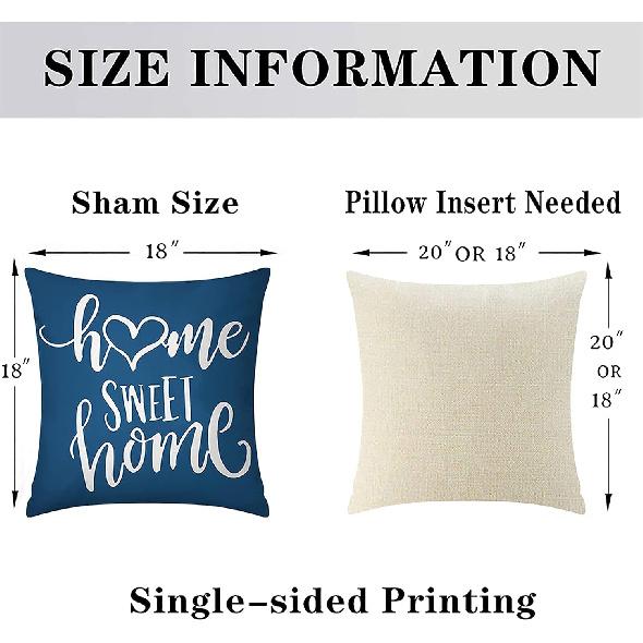 Light Blue Pillow Covers 18x18 Set of 4, Decorative Couch Throw Pillow Cover for Geometric Sofa,Linen Cushion Case Outdoor Home Decoration