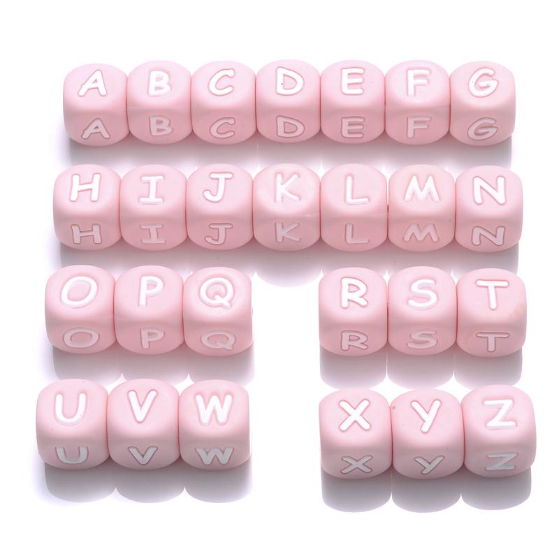 50Pcs 12mm Glow In the Dark English Alphabet Letter Beads Luminous Silicone Letters Beads for Baby Teething Chew Toy Shower Gift