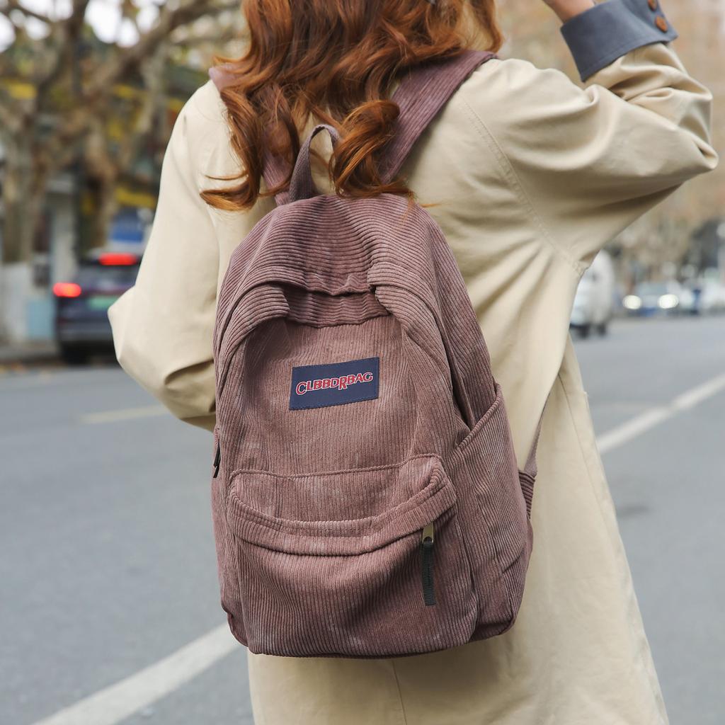 Schoolbag corduroy schoolbag female college student washed old retro simple high school junior high school student large capacity ins backpack