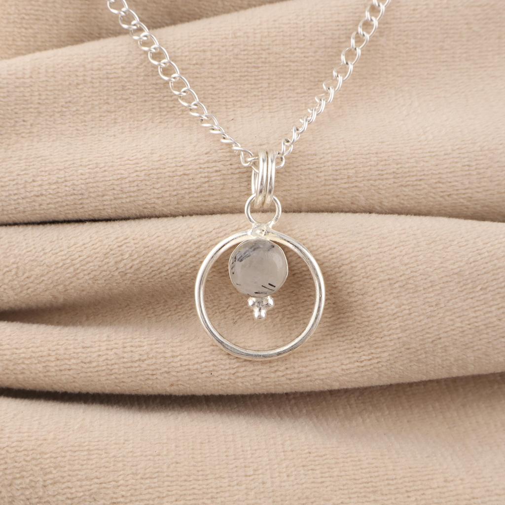 Black Rutile Gemstone 925 Sterling Silver Handmade Jewelry Designer Pendant 1.2" For Her PP-68-33