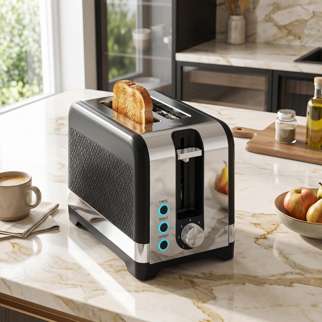2-Slice Toaster with 7 Browning Levels, Reheat/Defrost/Cancel Functions, Warming Rack, 930 W