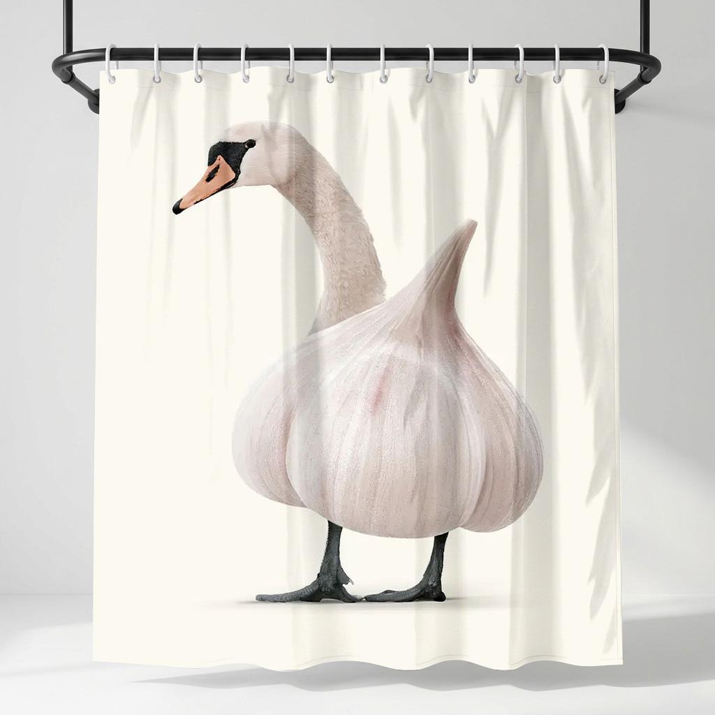 

Funny Garlic Swan Artistic Shower Curtain - Creative Surreal Animal Fruit Design - Indoor Home Bathroom Decor Bath Curtain W60H190(CM)-1 Pcs