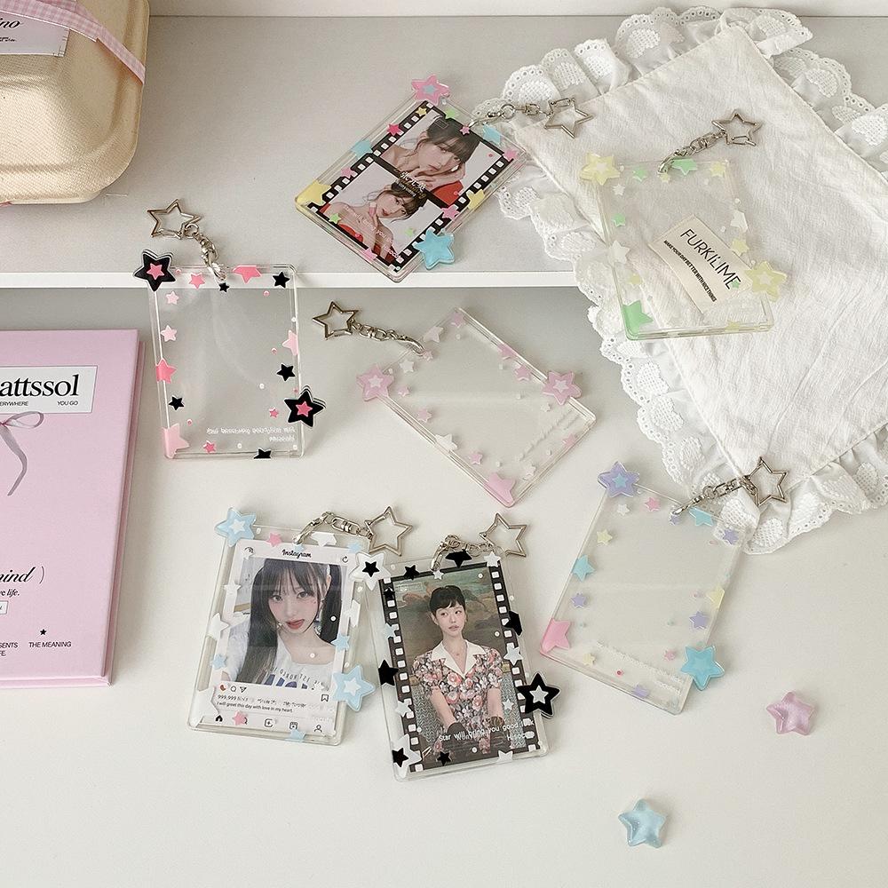 Cute Idol Photocard Display Pendant Transparent Acrylic Card Holder with Star Girls 3-Inch Photo Card Hard Case Cover Bag Decor