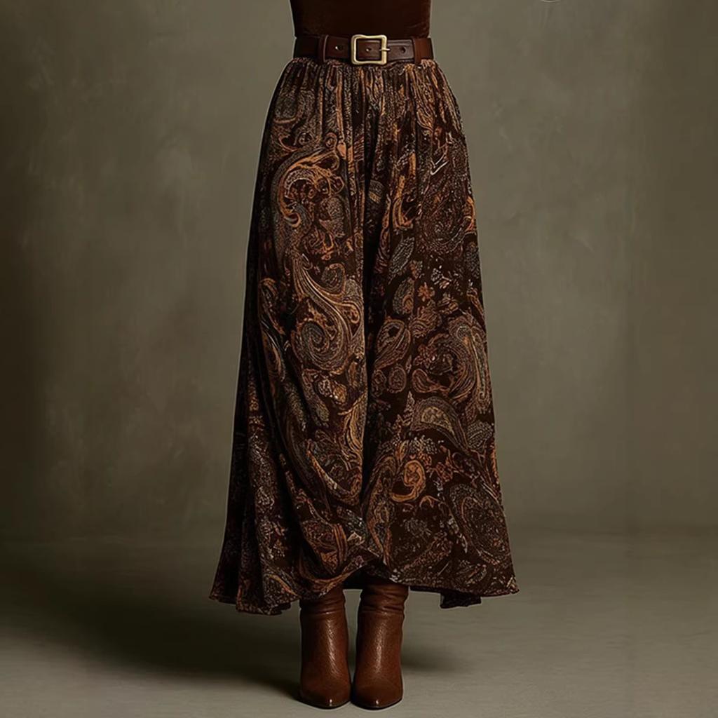 1116 European and American autumn new slim-fit top temperament big pendulum retro printed dress set with belt