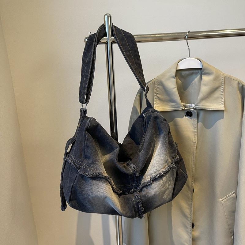 Retro Old Denim Underarm Bag Women's 2025 New Large-capacity Denim Shoulder Bag Simple Casual Messenger Bag