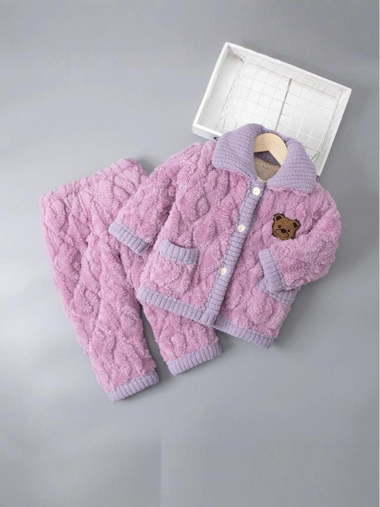 Children's Winter Flannel Pajamas: Thick Coral Fleece, Three-Layer Quilted, Parent-Child Matching Set