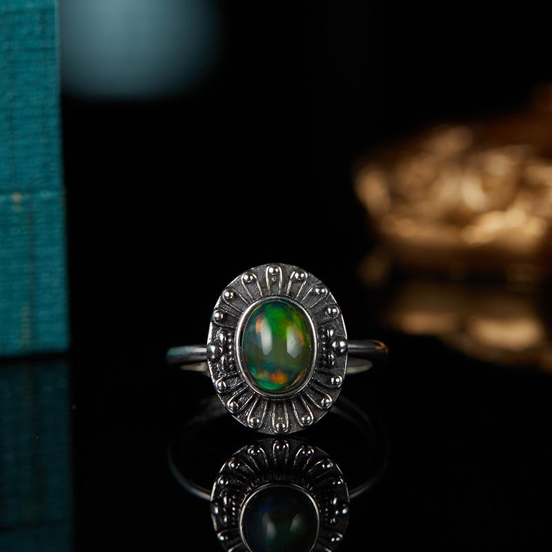 Palace Retro Thai Silver S925 Sterling Silver Ring, Natural Gemstone Index Finger Ring, Male And Female Couples Can'T Lose Color