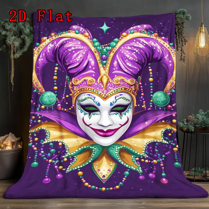Purple Clown Mask 2D Flat Pattern Flannel Blanket High Quality All Seasons Warmth and Comfort Perfect for Christmas Gifts.MMT0918301