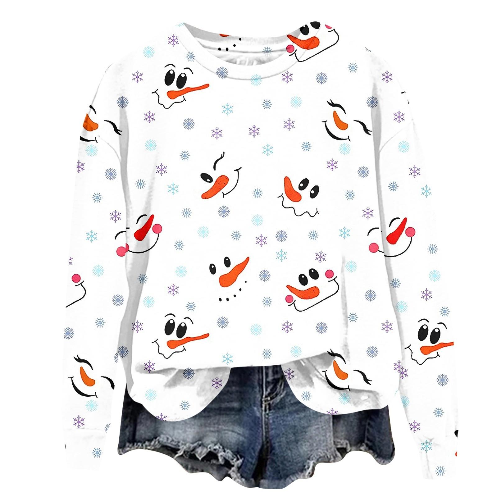 

Женская модная рождественская принтованная толстовка с длинным рукавом и круглым вырезом L белый