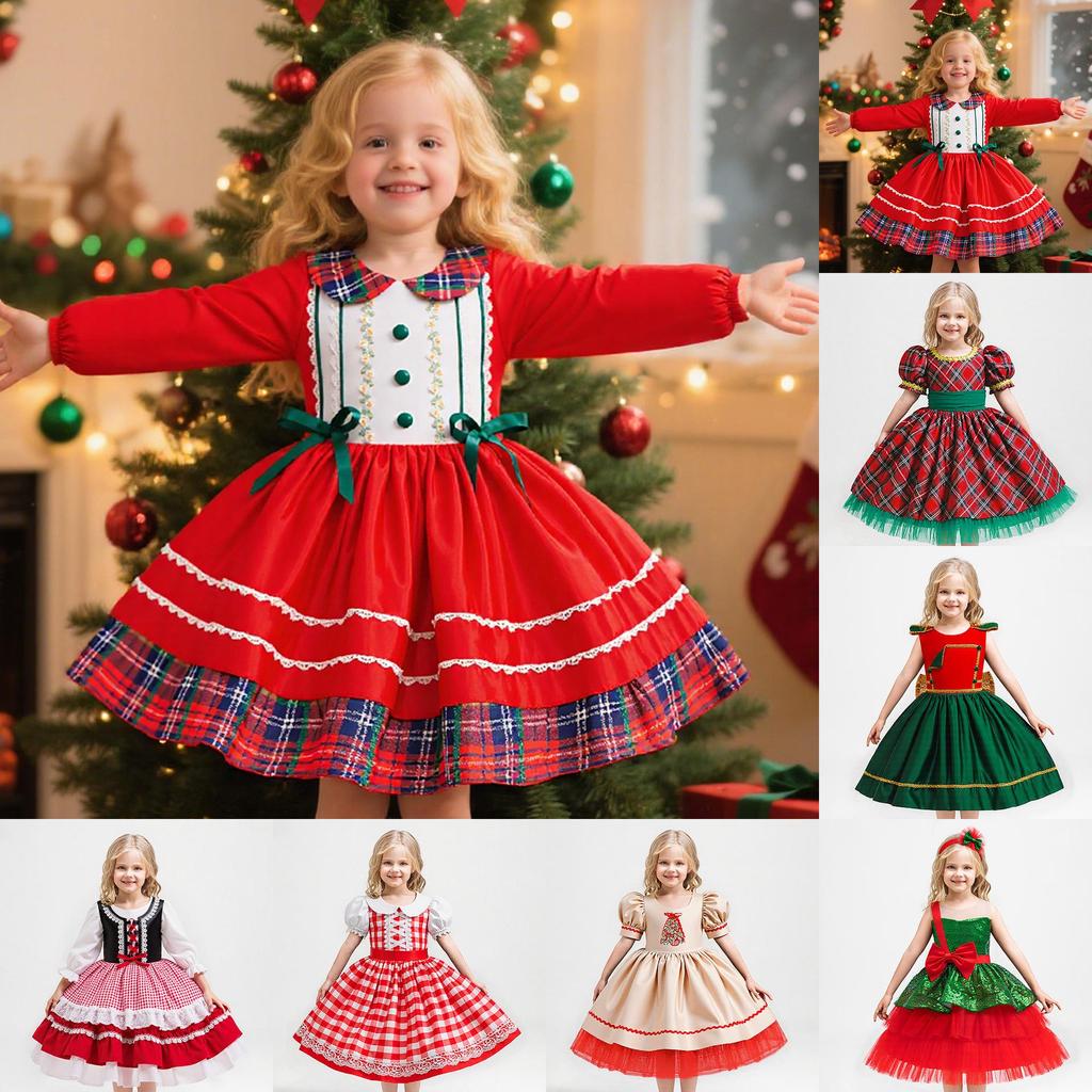 Red & Green Sequin Christmas Dress: Santa Claus Snowflake Costume, Girls' Mesh Princess Dress