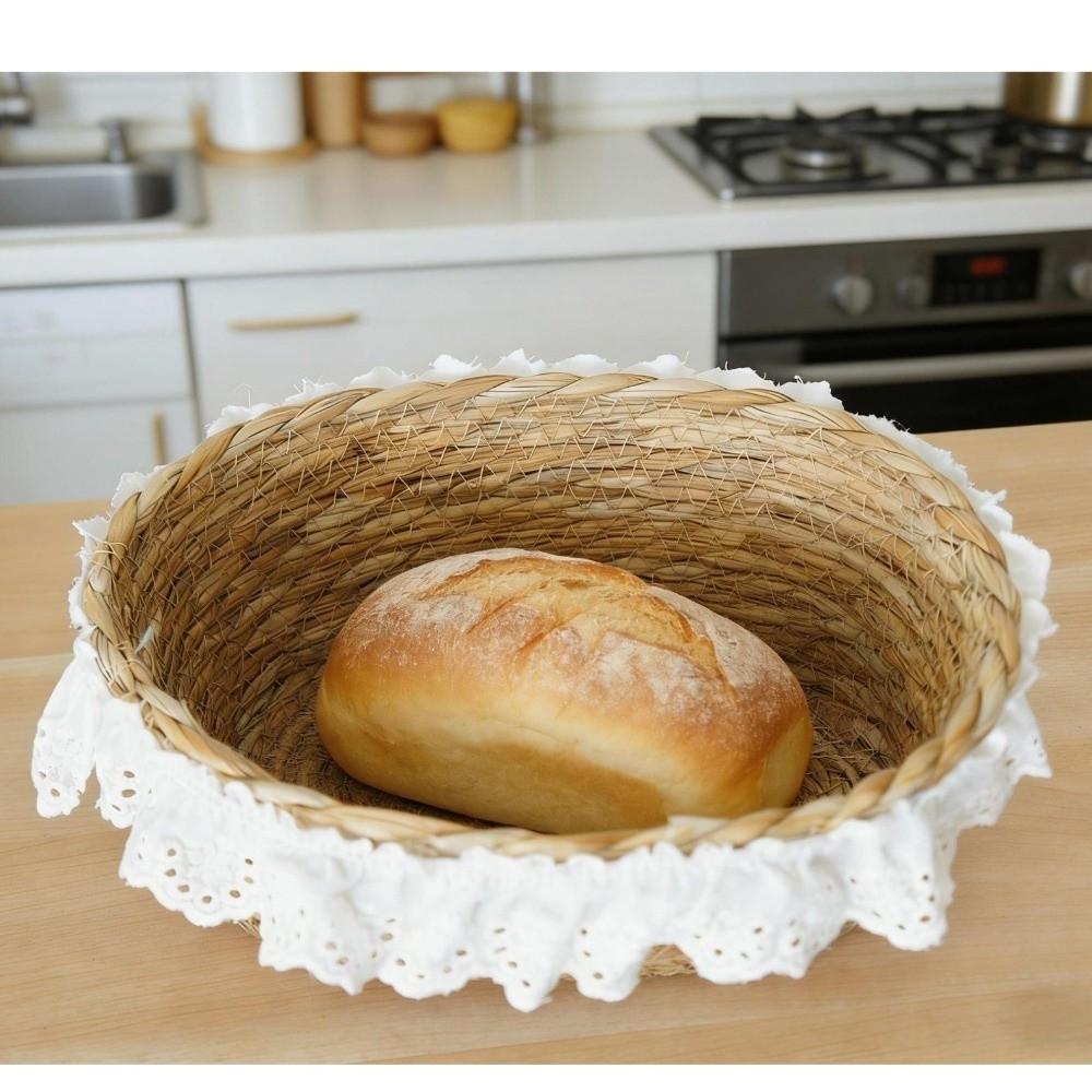 Oval Round Storage Basket with Lace Trim Organizer Basket Desktop Sundries Storage Box Camping