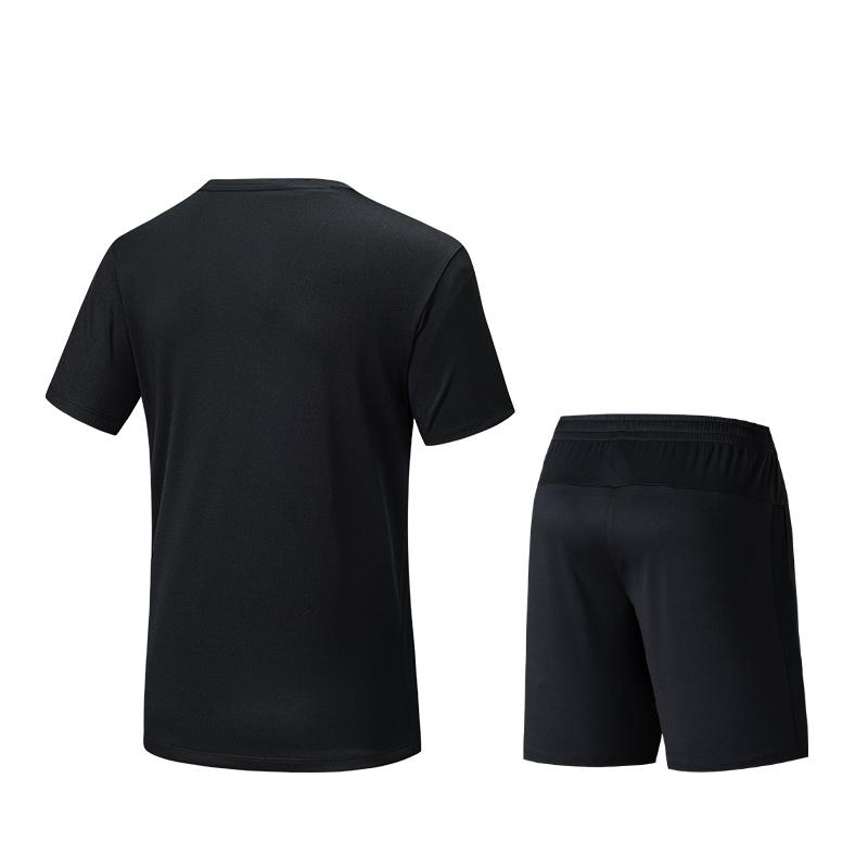 Anta Comfortable Breathable Solid Color Round Neck Short Sleeve T-Shirt And Mid Waist Shorts Casual Sports Set Men sets Basic-Black 952527202-5