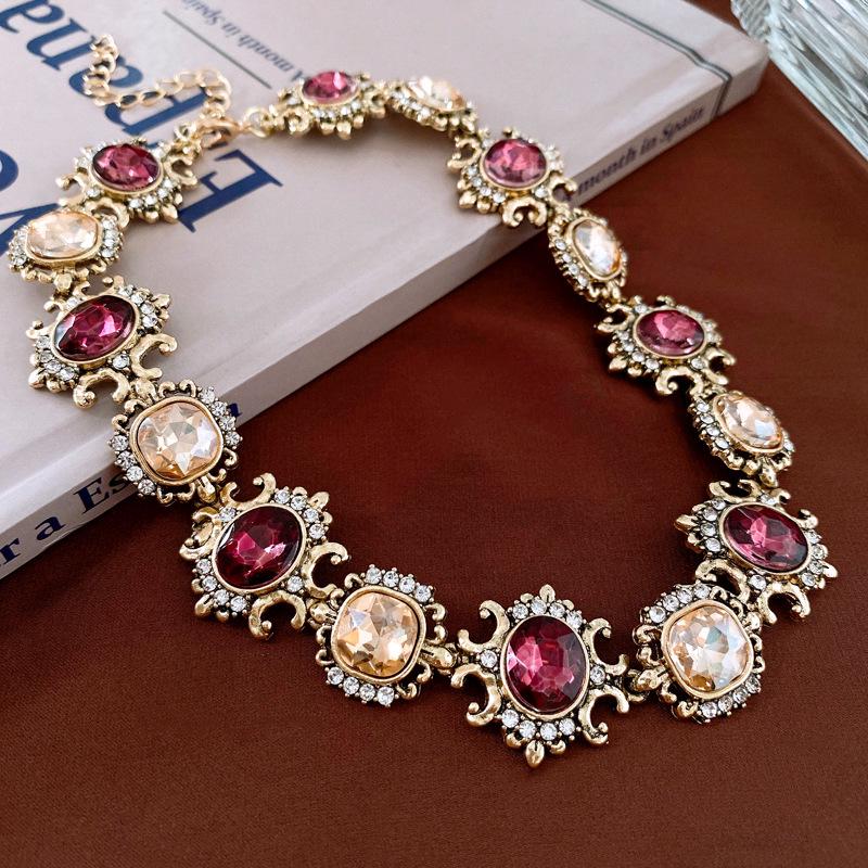 

Инкрустированное бриллиантами колье-цветок и ретро-браслет, серьги - набор, европейский и американский стиль, цепочка для ключиц, ювелирные изделия высокого класса