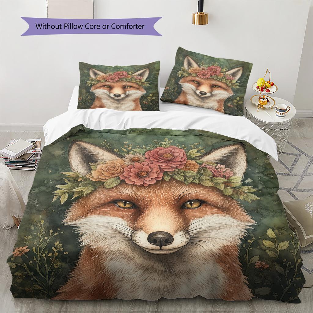 Coroa de Flores Animal Padrão Conjunto de Colcha Roupa de Cama Capa de Colcha Fronha Decoração de Casa Presente (1 capa de edredom + 2 fronhas, sem enchimento.)