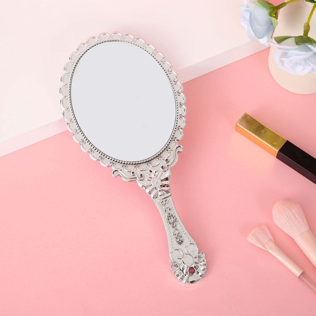 European-Style Irregular Shape Retro Handheld Makeup Mirror with Portable Handle