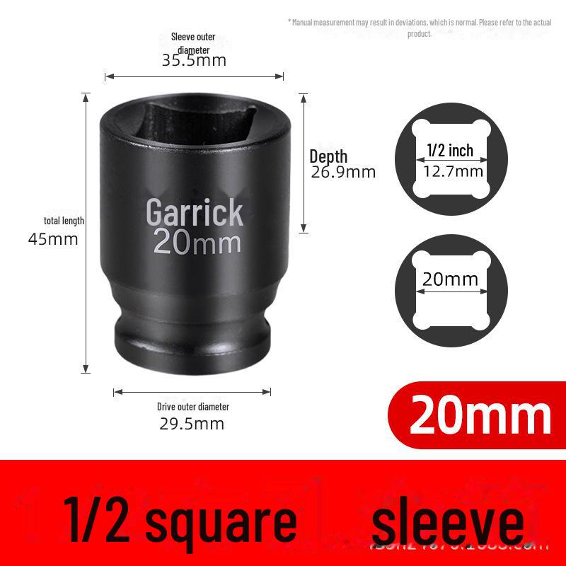 Viereckige Stecknusshülse mit Vierkantkopf, zwei äußere Vierkantlöcher, 22/24 Dafei, 12,5 mm, kleiner Luftkanonenschlüssel.
