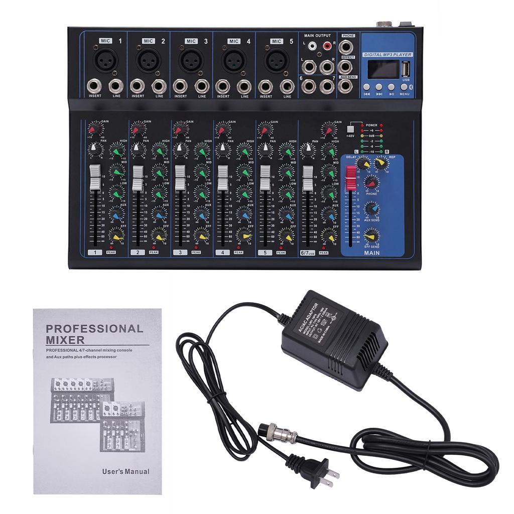 7 Channel Bluetooth Mixer Audio,Professional Portable Digital DJ Mixer w/USB Audio Interface-Mixing Boards For Studio
