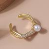 Simple and fashionable commuter style ring women's pearl inlaid zircon ring open ring fashion temperament niche