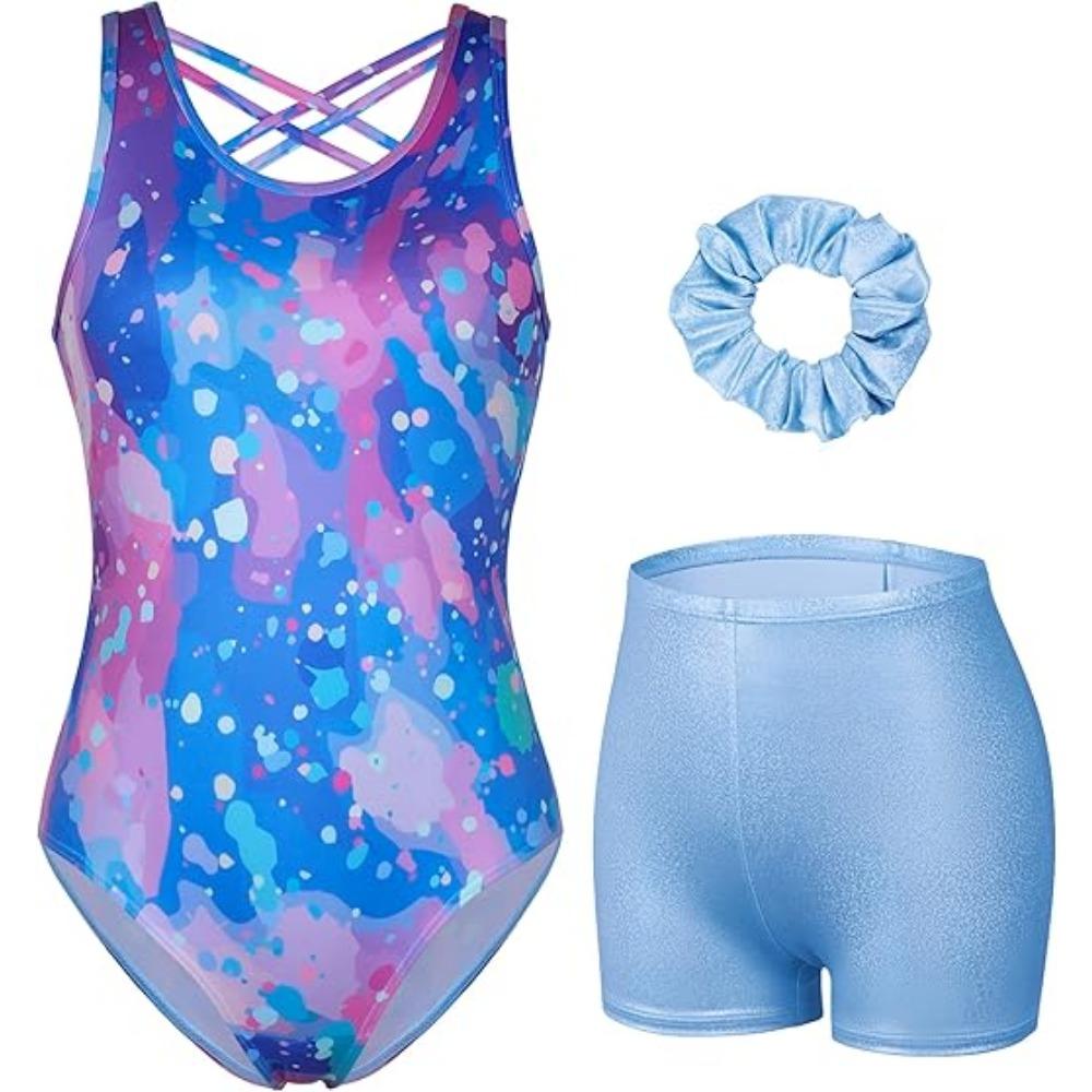 CHARMLEAKS Gymnastics Leotards for Girls Dance Unitards Shorts Outfits Activewear with Hair Scrunchie