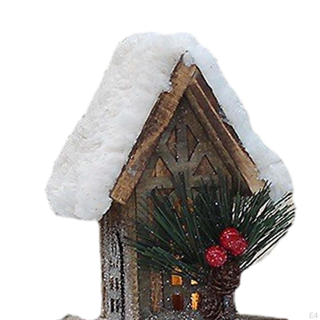 Christmas Snow House Figurine LED Luminous Wooden Party