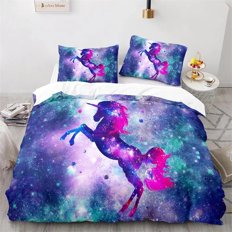 Cartoon Unicorn Duvet Cover Floral Rainbow Quilt Cover Microfiber 3D Girl's Eyelash Bedding Set Full For Kids Teen Kawaii Room