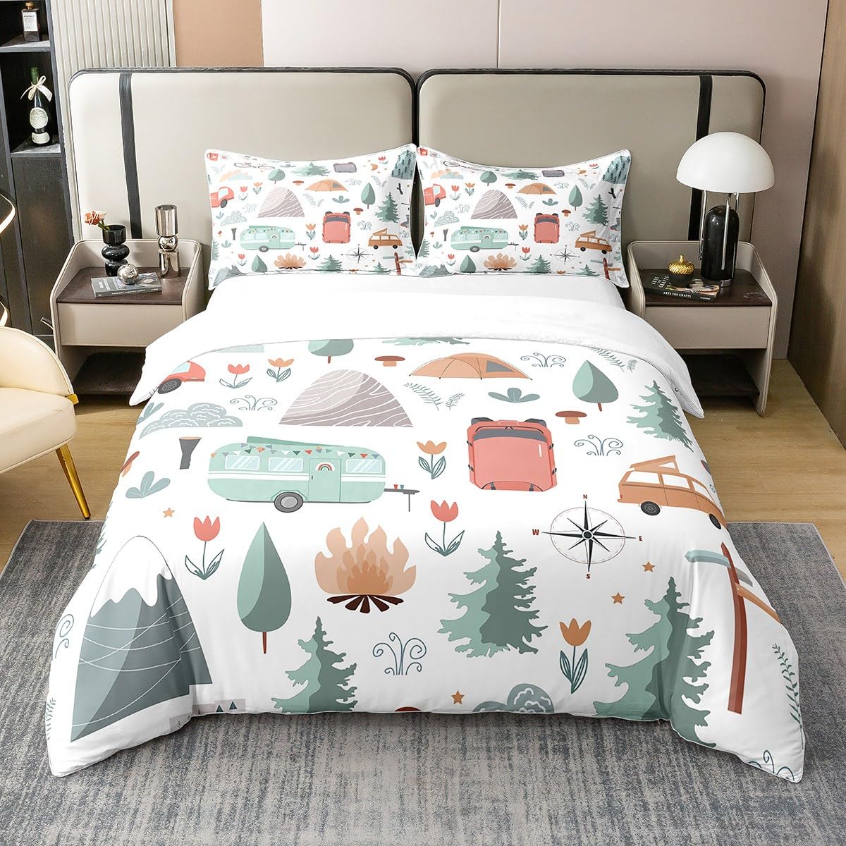 

Comforter Camping Themed Motorhome Cartoon 3D Print Bedding Set Cozy King Queen Twin Single Size Birthday Gift Bedroom Decor Comforter (quilt)-EU Single(135*200cm)3pcs