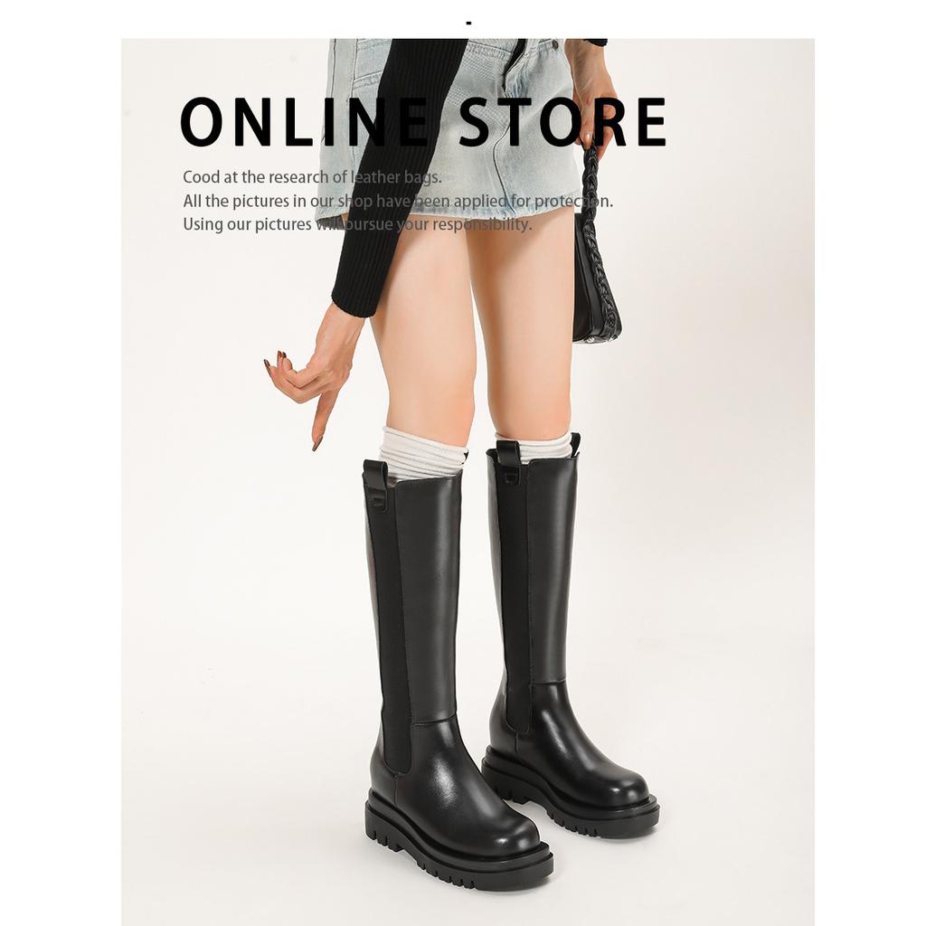 Small inner height increase knight boots women's autumn and winter British thick velvet boots keep warm and increase British style