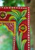 Hand Carved Wooden Jharokha Wall Decor: Bright Painted Flower Design Indian Frame
