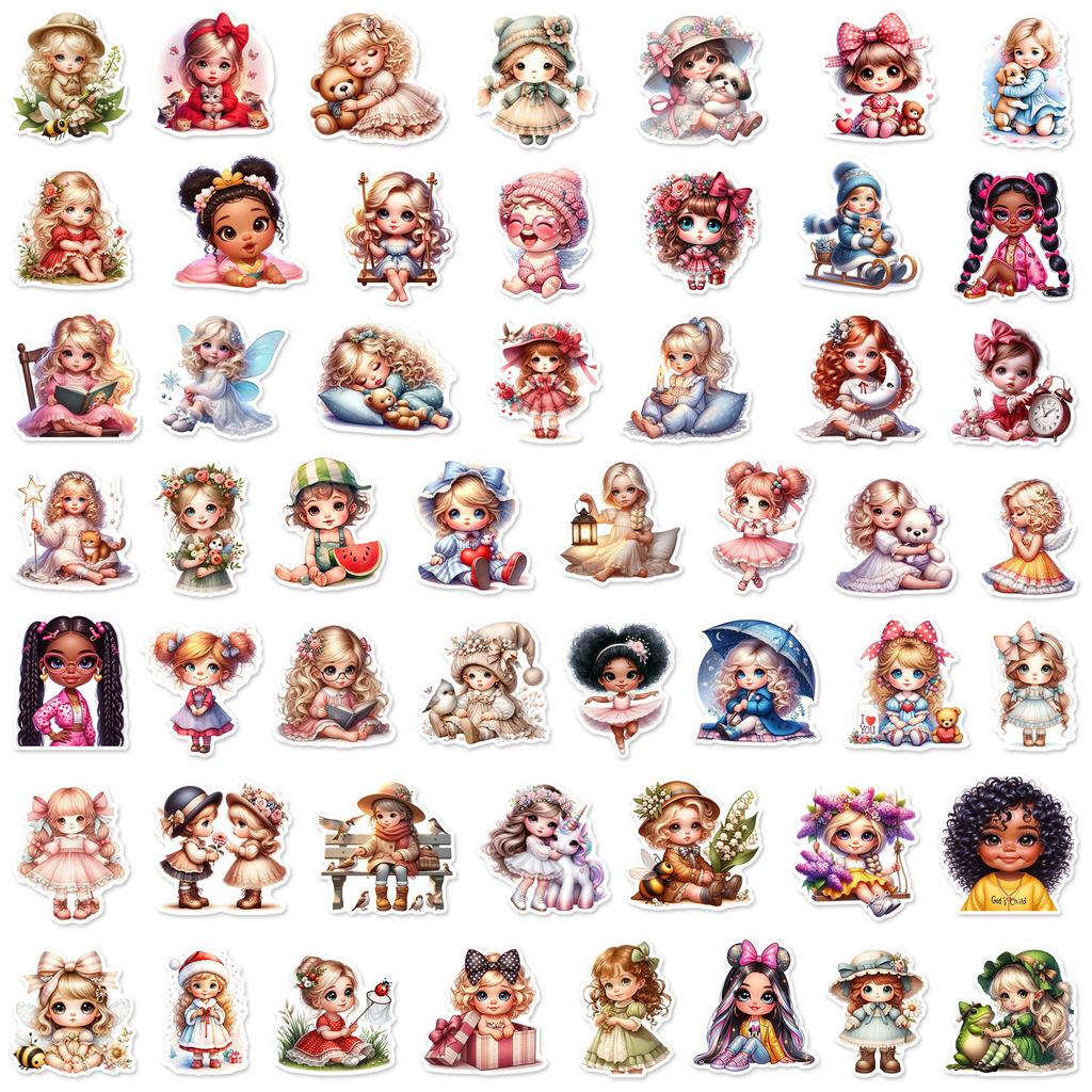 50PCS Cute Doll Little Girl Stickers Decoration Suitcase Scrapbooking Phone Laptop Stationery Kid's Toy Sticker