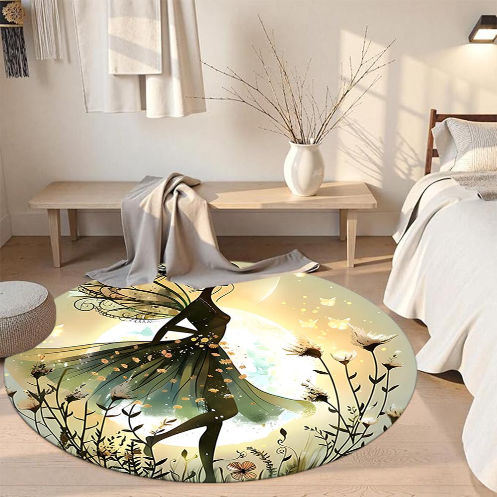 Girl Round Area Rug Suitable for Study Room Playrooms Bedrooms Foyer Antislip Round Carpet Decorate Offices Gift for Festivals